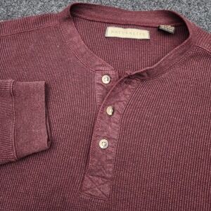 Naturalife Vintage 90s Waffle-Knit Henley Shirt Mens XL Red Boxy Heavy Cotton